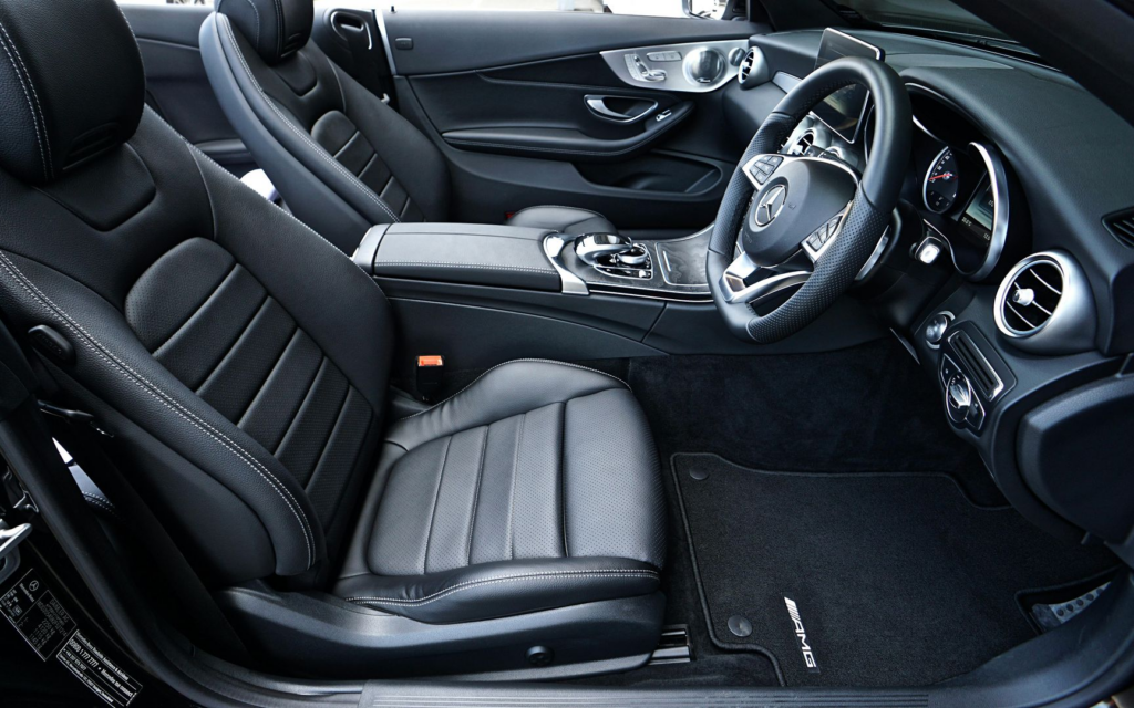 Leather rear seats in a chauffeured car